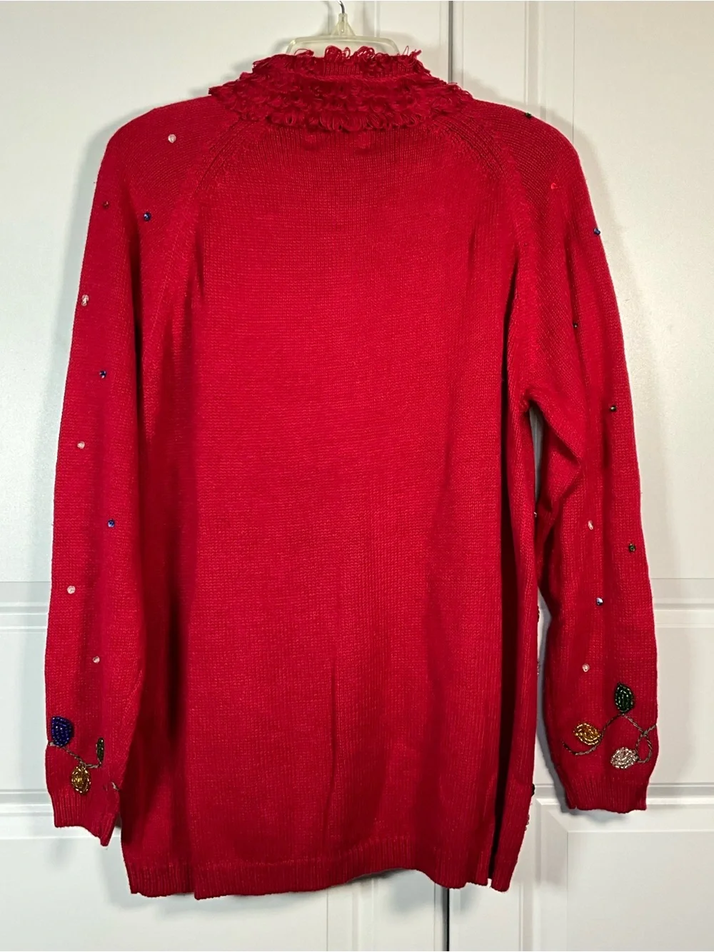 Vintage Stitches In Time Sweater Size M Red Beaded Christmas Snowman Cardigan